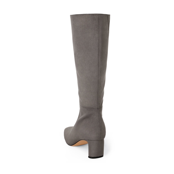 Suede Chunky Knee High Boots - DARK GREY - 4